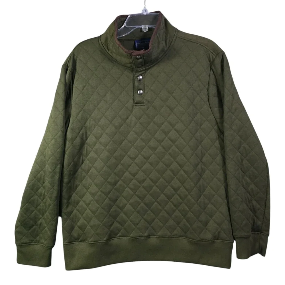 Wilkens Bros Heritage Collection Mens Large Olive Green Quilted Snap Pullover